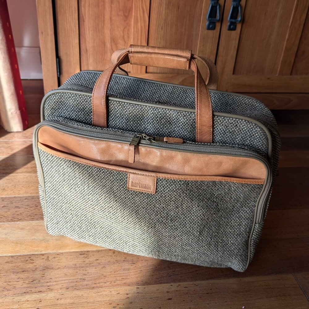 Hartmann Vintage Carry On Luggage Tote Briefcase Travel Tweed Leather